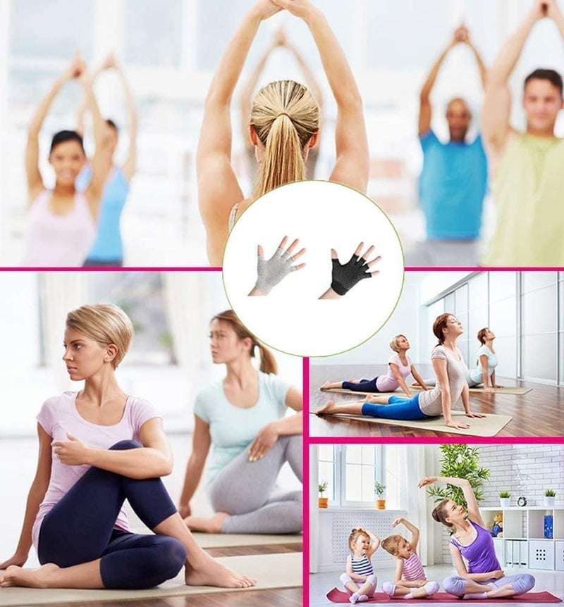YL traV YL TRD V 2 Packs of Non Slip Fingerless Yoga Gloves Exercise Gloves Workout Gloves (Transparent dots) - Image 3